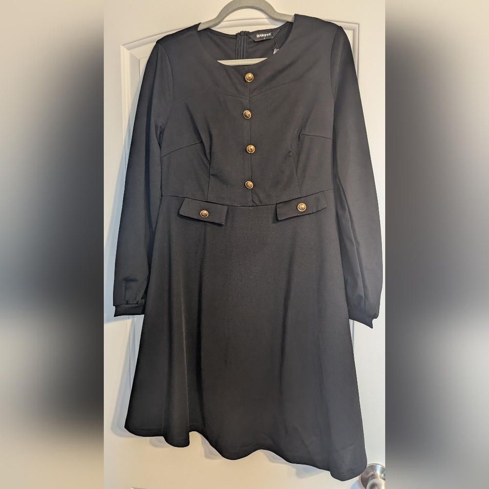 Allegra K Black Dress with Gold Buttons